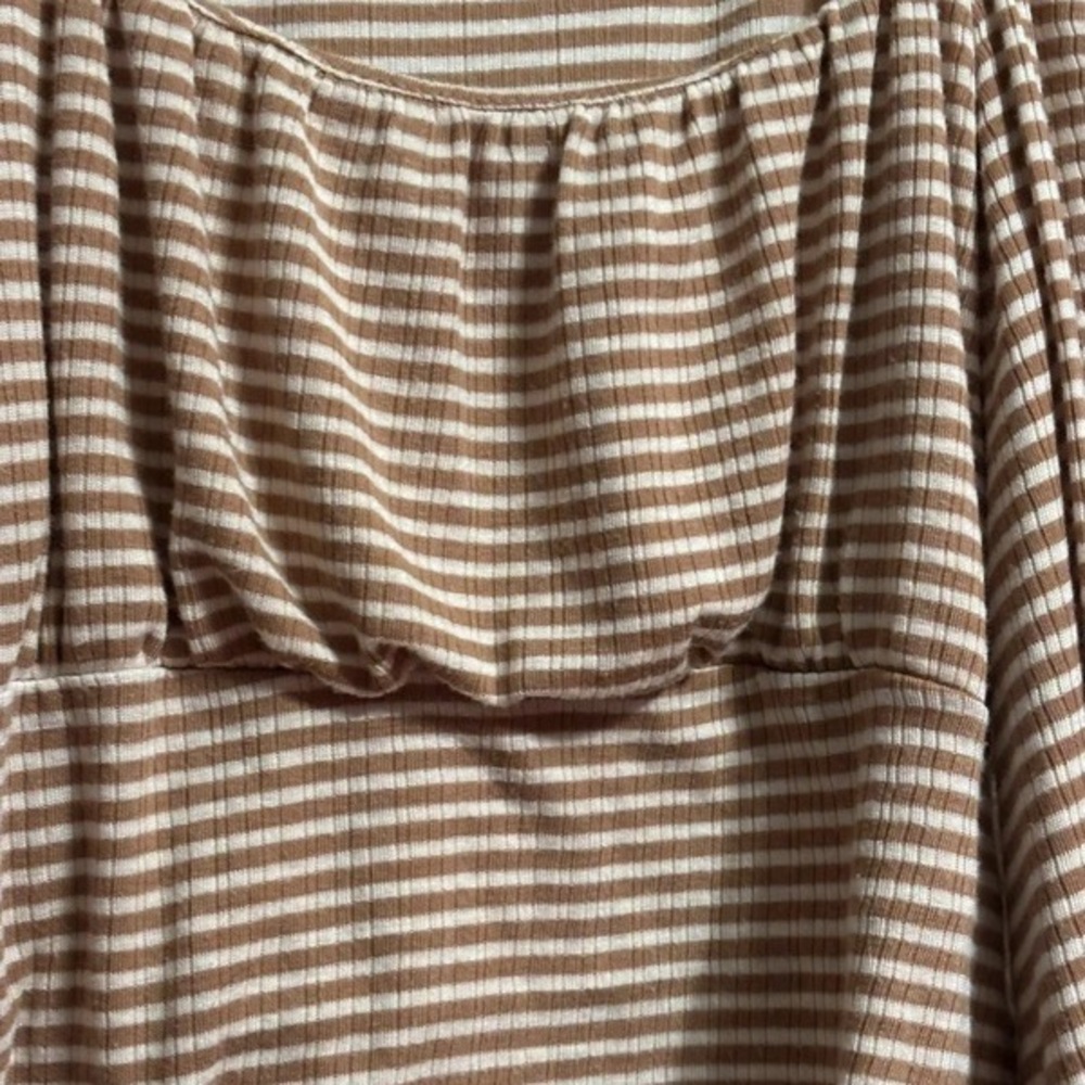 Striped Beige and White Women’s Long Sleeve Top - Picture 2 of 3